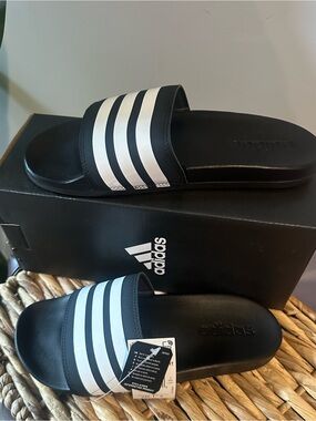 adidas Adilette Comfort Black and White Slide Sandals